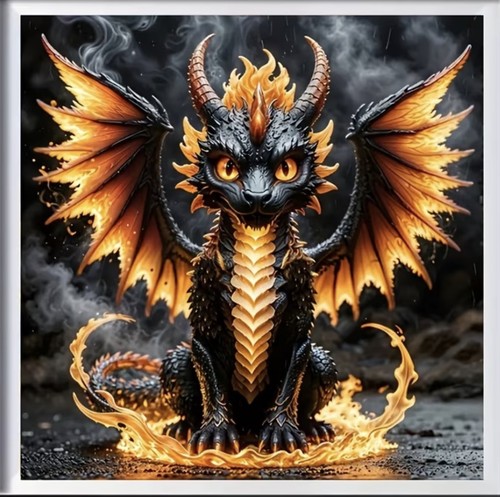 Drago fiamma nera arancione - drago,